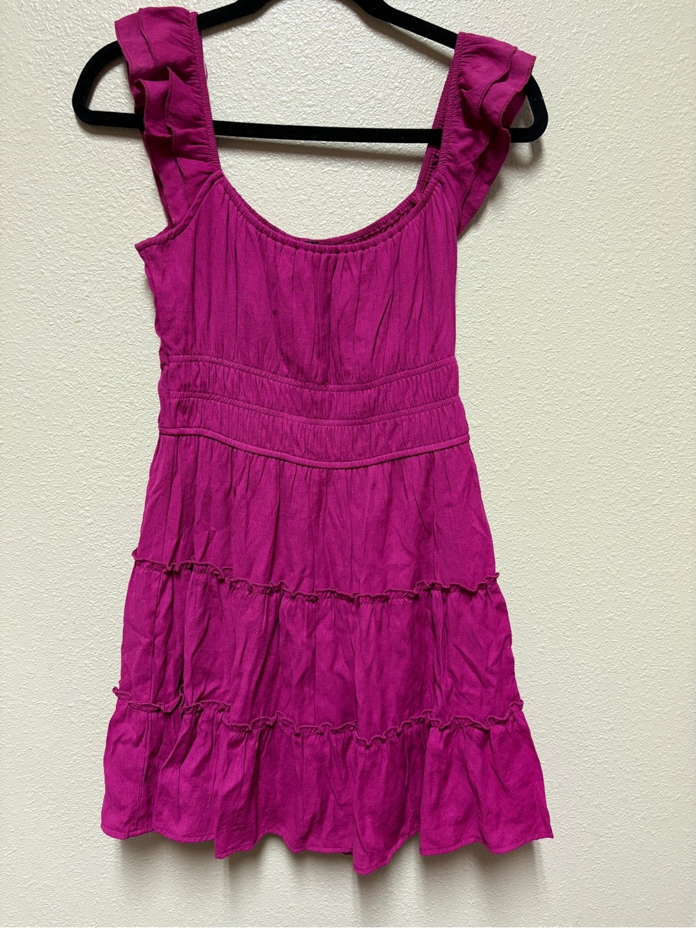 Trixxi Bright Magenta Ruffle Strap Tiered Dress